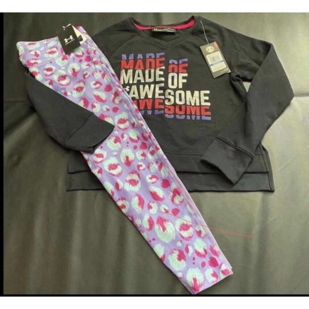 NWT Under Armour Glitter Sweatshirt & Leggings Set Girls Youth Size XL